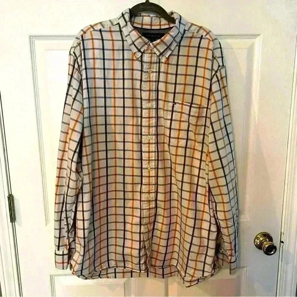 Tommy Hilfiger Men’s Button Down Long Sleeved Shirt Size XL Blue Orange Checker - Picture 1 of 6